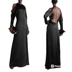 Jonathan Simkhai Caitlyn Size 2 Black Open Back Maxi Dress Silver Chain Back NWT